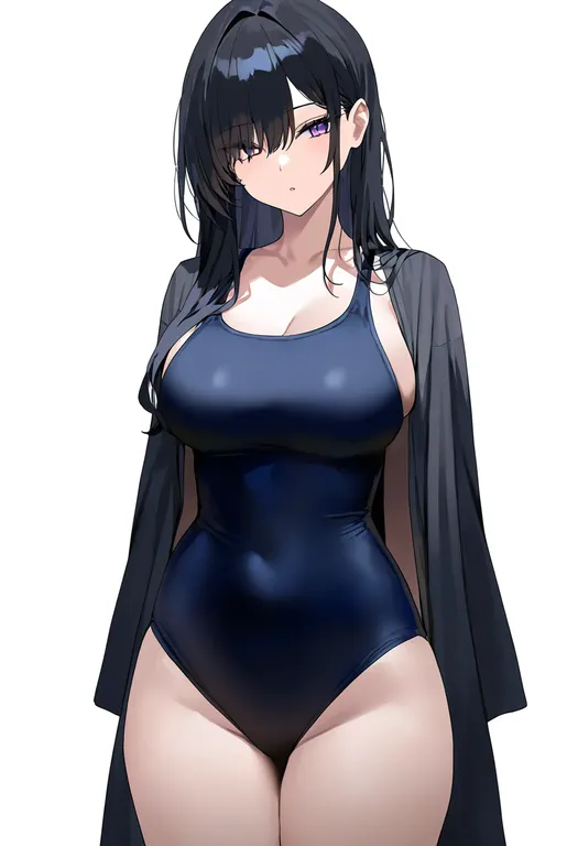 masterpiece, best quality, newest, absurdres, highres, safe, swimsuit_cover-up, 1girl, solo, simple_background — by k3scat, made with ComfyUI