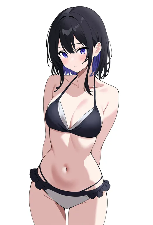 masterpiece, best quality, newest, absurdres, highres, safe, layered_bikini, 1girl, solo, simple_background — by k3scat, made with ComfyUI