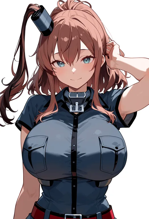masterpiece, best quality, score_7, safe, saratoga (kancolle), solo, upper body, simple background — by k3scat, made with ComfyUI