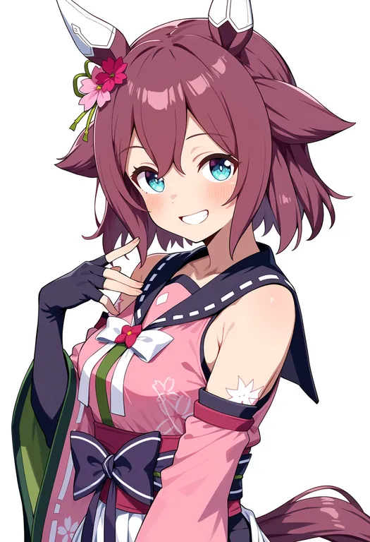 masterpiece, best quality, score_7, safe, sakura chiyono o (umamusume), umamusume, solo, upper body, simple background — by k3scat, made with ComfyUI