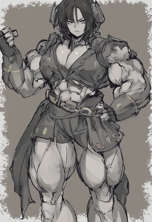 masterpiece, best quality, general, alternate muscle size, 1girl, solo, simple background — by k3scat, made with ComfyUI
