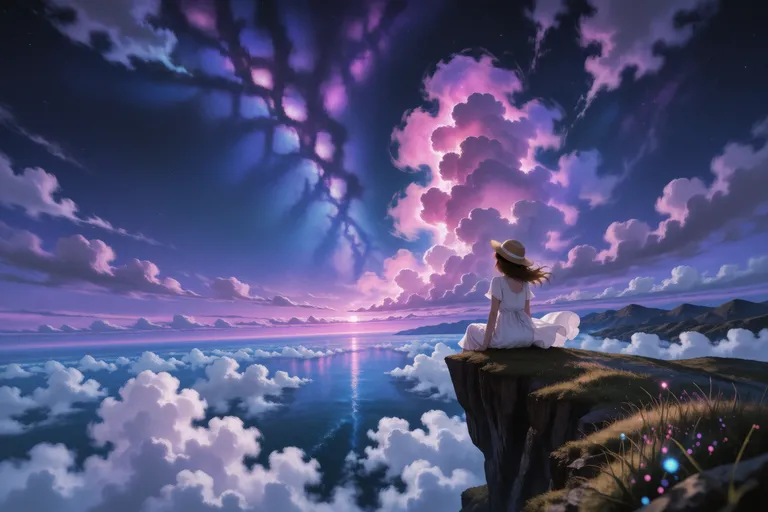 masterpiece, high quality, ultra-detailed, (panoramic wide angle:1.3), (epic landscape:1.3), (vast starry sky:1.3), (sea…