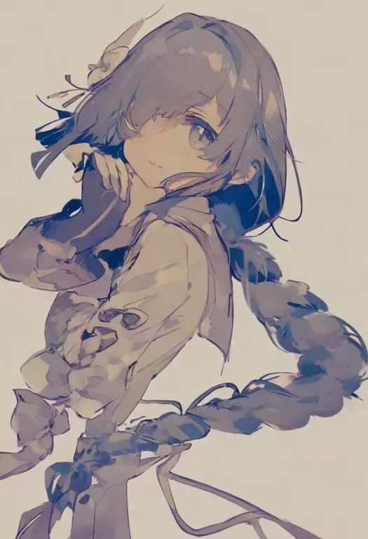 masterpiece, best quality, general, very long braid, 1girl, solo, simple background — by k3scat, made with ComfyUI