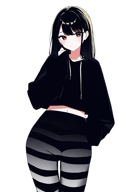 masterpiece, best quality, newest, absurdres, highres, safe, striped_pants, 1girl, solo, simple_background — by k3scat, made with ComfyUI