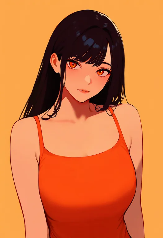 masterpiece, best quality, newest, absurdres, highres, safe, orange_tank_top, 1girl, solo, simple_background — by k3scat, made with ComfyUI