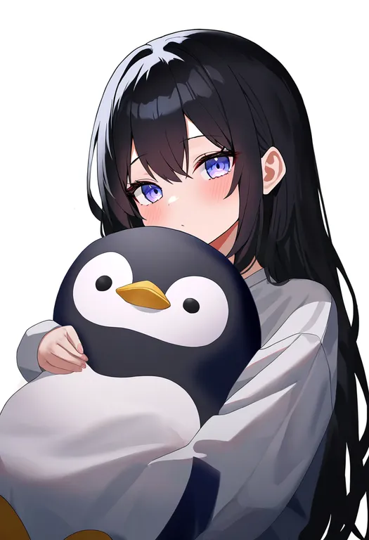 masterpiece, best quality, newest, absurdres, highres, safe, stuffed_penguin, 1girl, solo, simple_background — by k3scat, made with ComfyUI
