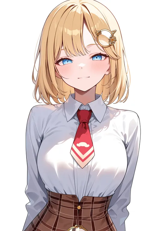 masterpiece, best quality, score_7, safe, watson amelia (1st costume), solo, upper body, simple background — by k3scat, made with ComfyUI