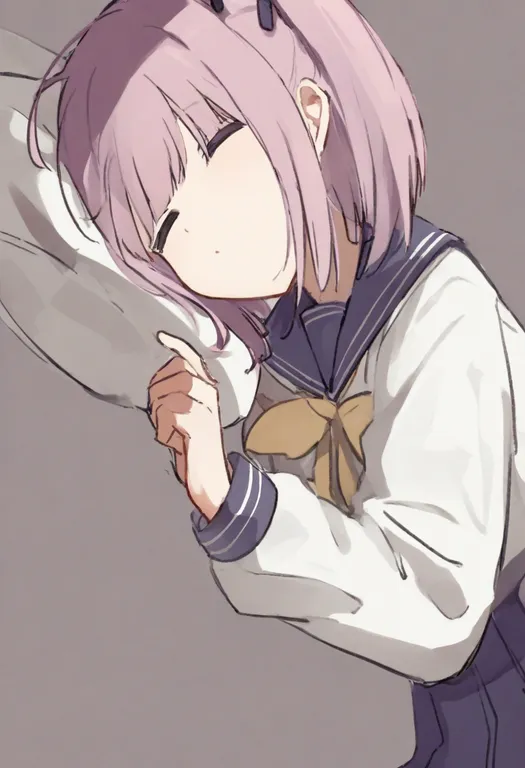 masterpiece, best quality, general, head on pillow, 1girl, solo, simple background — by k3scat, made with ComfyUI