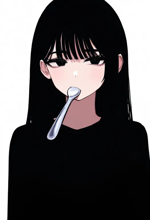 masterpiece, best quality, newest, absurdres, highres, safe, utensil_in_mouth, 1girl, solo, simple_background — by k3scat, made with ComfyUI