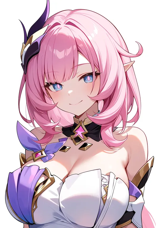 masterpiece, best quality, score_7, safe, elysia (miss pink) (honkai impact), solo, upper body, simple background — by k3scat, made with ComfyUI