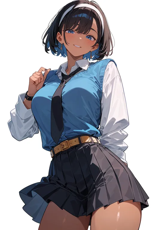masterpiece, best quality, score_7, safe, white headband, 1girl, solo, simple background — by k3scat, made with ComfyUI