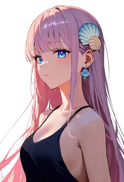 masterpiece, best quality, newest, absurdres, highres, safe, shell_hair_ornament, 1girl, solo, simple_background — by k3scat, made with ComfyUI