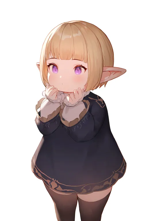 masterpiece, best quality, newest, absurdres, highres, safe, lalafell, 1girl, solo, simple_background — by k3scat, made with ComfyUI