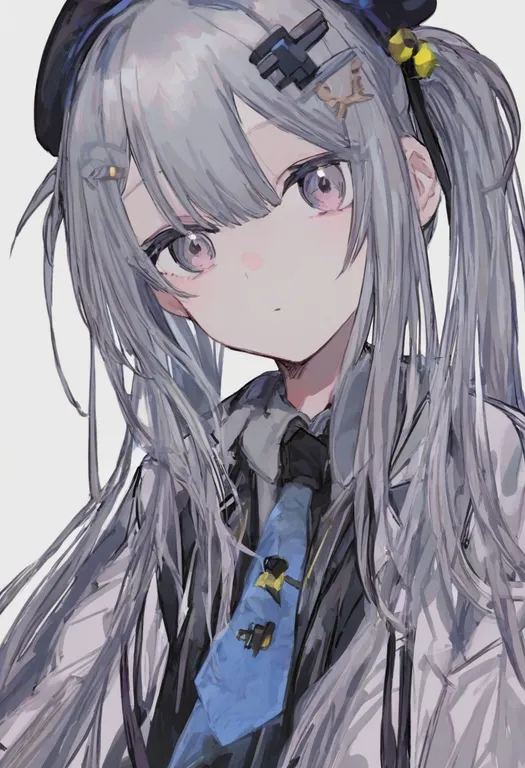 masterpiece, best quality, general, parallel hairclips, 1girl, solo, simple background — by k3scat, made with ComfyUI