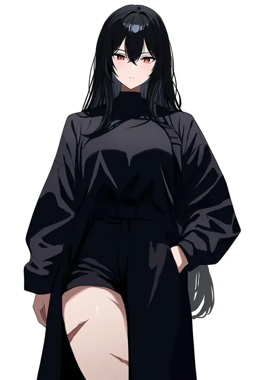 masterpiece, best quality, newest, absurdres, highres, safe, scar_on_leg, 1girl, solo, simple_background — by k3scat, made with ComfyUI