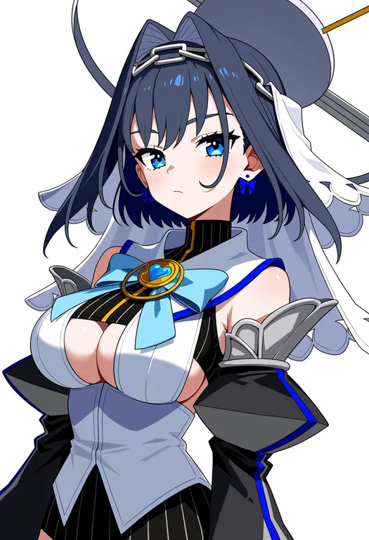 masterpiece, best quality, score_7, safe, ouro kronii (1st costume), solo, upper body, simple background — by k3scat, made with ComfyUI