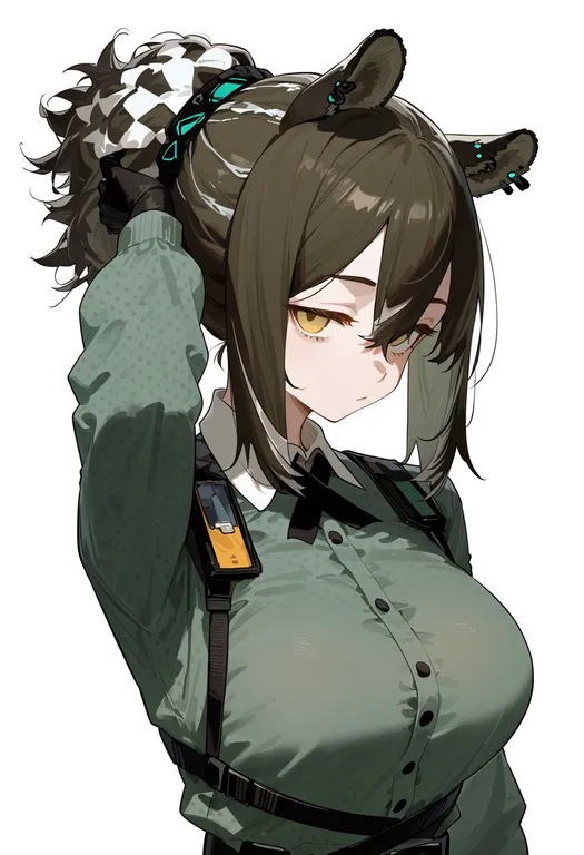 masterpiece, best quality, score_7, safe, robin (arknights), arknights, solo, upper body, simple background — by k3scat, made with ComfyUI