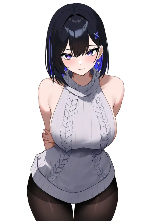 masterpiece, best quality, newest, absurdres, highres, safe, virgin_killer_sweater, 1girl, solo, simple_background — by k3scat, made with ComfyUI