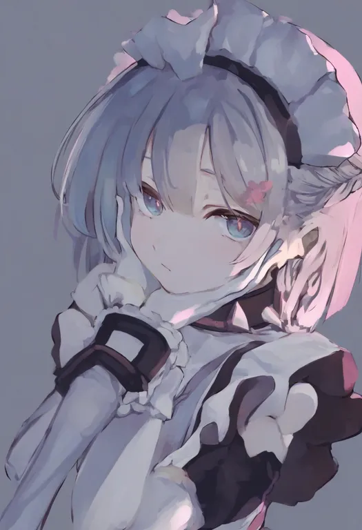 masterpiece, best quality, general, unconventional maid, 1girl, solo, simple background — by k3scat, made with ComfyUI