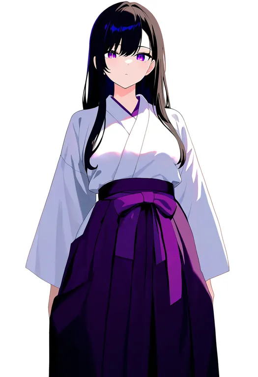 masterpiece, best quality, newest, absurdres, highres, safe, purple_hakama, 1girl, solo, simple_background — by k3scat, made with ComfyUI