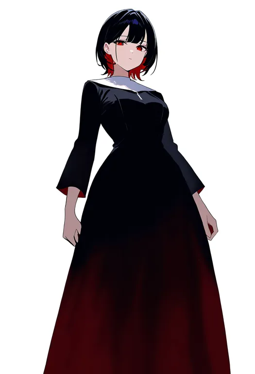 masterpiece, best quality, newest, absurdres, highres, safe, two-sided_dress, 1girl, solo, simple_background — by k3scat, made with ComfyUI