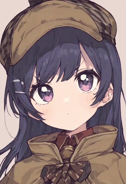 masterpiece, best quality, general, detective, 1girl, solo, simple background — by k3scat, made with ComfyUI