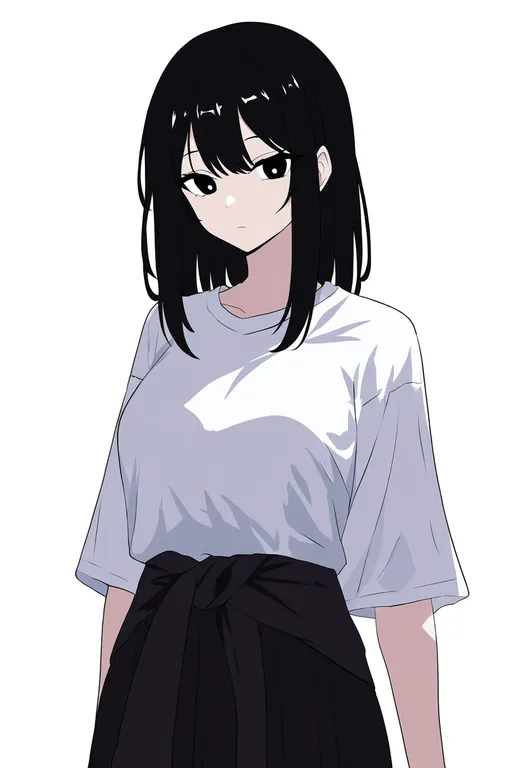 masterpiece, best quality, newest, absurdres, highres, safe, shirt_around_waist, 1girl, solo, simple_background — by k3scat, made with ComfyUI