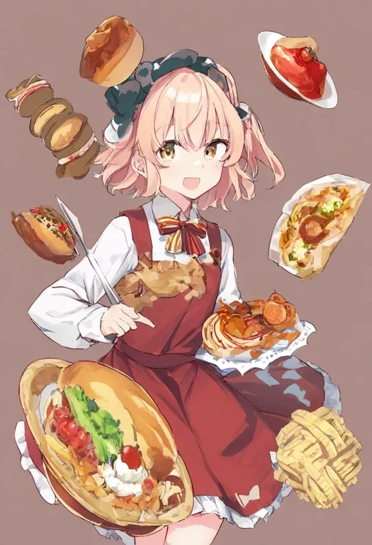 masterpiece, best quality, general, food art, 1girl, solo, simple background — by k3scat, made with ComfyUI