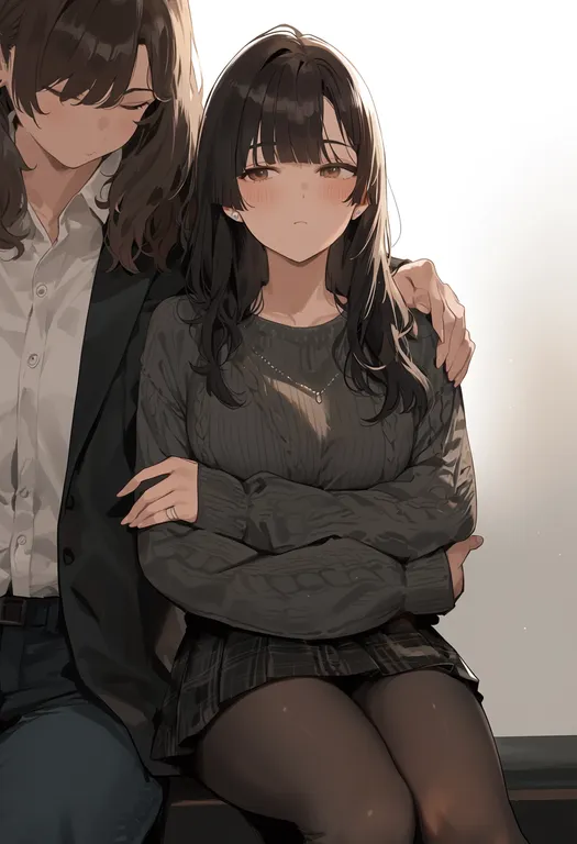 masterpiece, best quality, score_7, safe, leaning on person, 1girl — by k3scat, made with ComfyUI