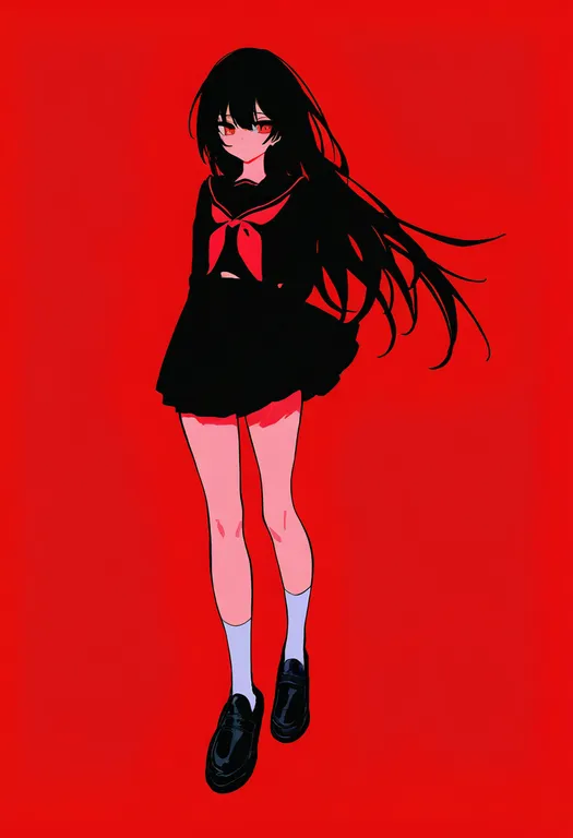 masterpiece, best quality, newest, absurdres, highres, safe, red_sailor_collar, 1girl, solo, simple_background — by k3scat, made with ComfyUI