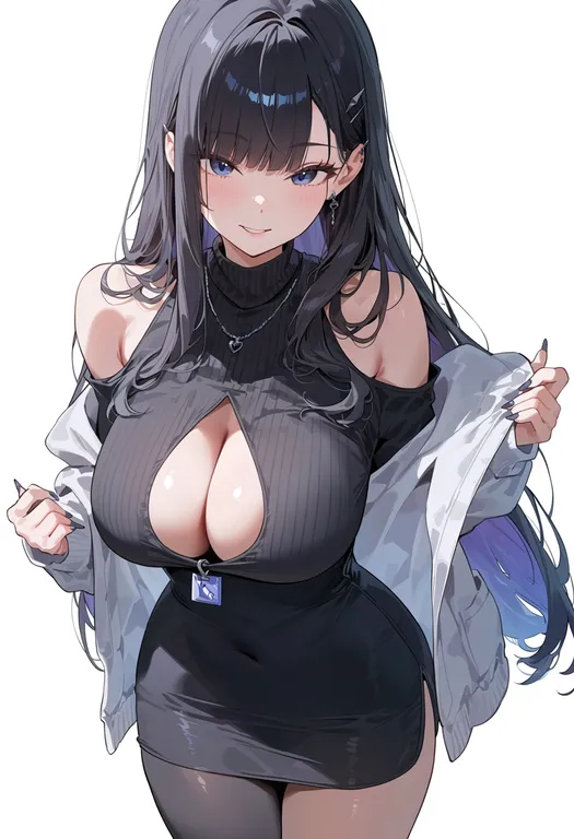 masterpiece, best quality, score_7, safe, breast cutout, 1girl, solo, simple background — by k3scat, made with ComfyUI