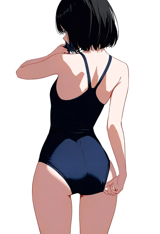 masterpiece, best quality, newest, absurdres, highres, safe, adjusting_swimsuit, 1girl, solo, simple_background — by k3scat, made with ComfyUI