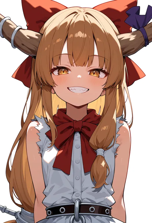 masterpiece, best quality, score_7, safe, ibuki suika, touhou, solo, upper body, simple background — by k3scat, made with ComfyUI