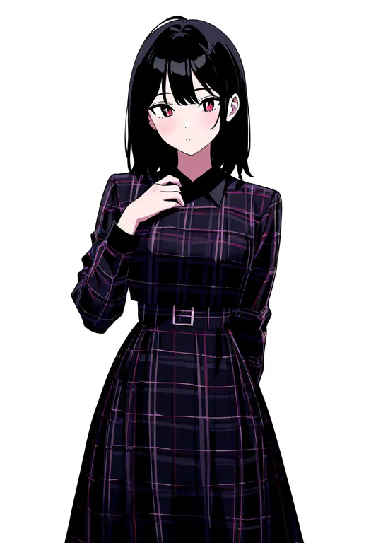 masterpiece, best quality, newest, absurdres, highres, safe, plaid_dress, 1girl, solo, simple_background — by k3scat, made with ComfyUI