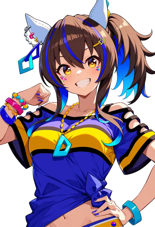 masterpiece, best quality, score_7, safe, daitaku helios (umamusume), umamusume, solo, upper body, simple background — by k3scat, made with ComfyUI