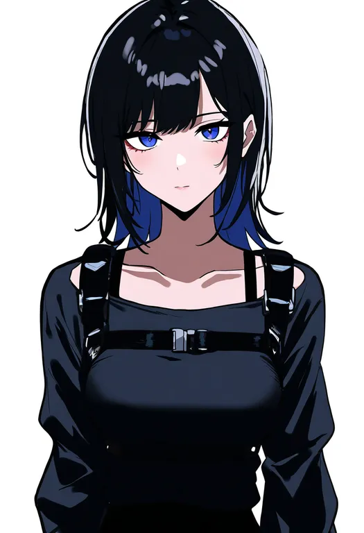 masterpiece, best quality, newest, absurdres, highres, safe, chest_strap, 1girl, solo, simple_background — by k3scat, made with ComfyUI