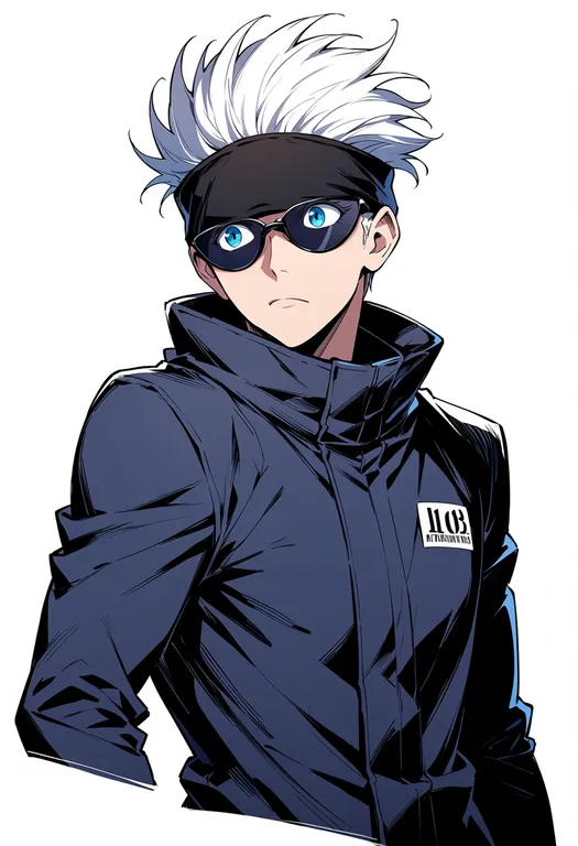 masterpiece, best quality, score_7, safe, gojou satoru, solo, upper body, simple background — by k3scat, made with ComfyUI