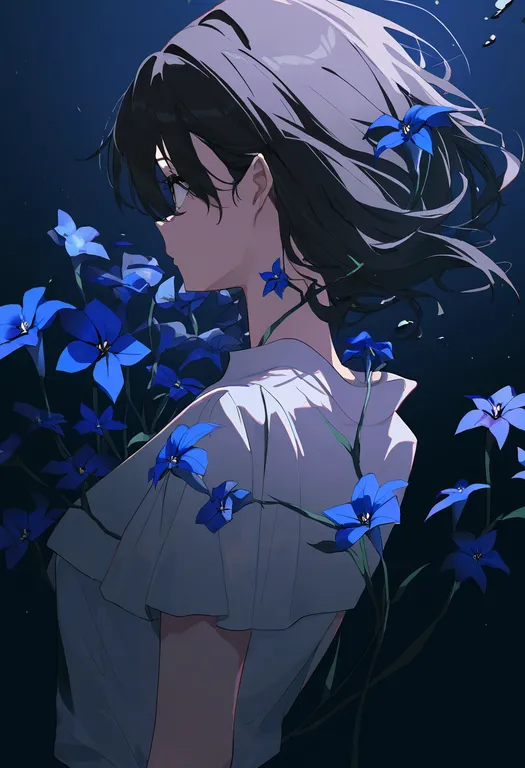masterpiece, best quality, newest, absurdres, highres, safe, falling_flower, 1girl, solo, simple_background — by k3scat, made with ComfyUI