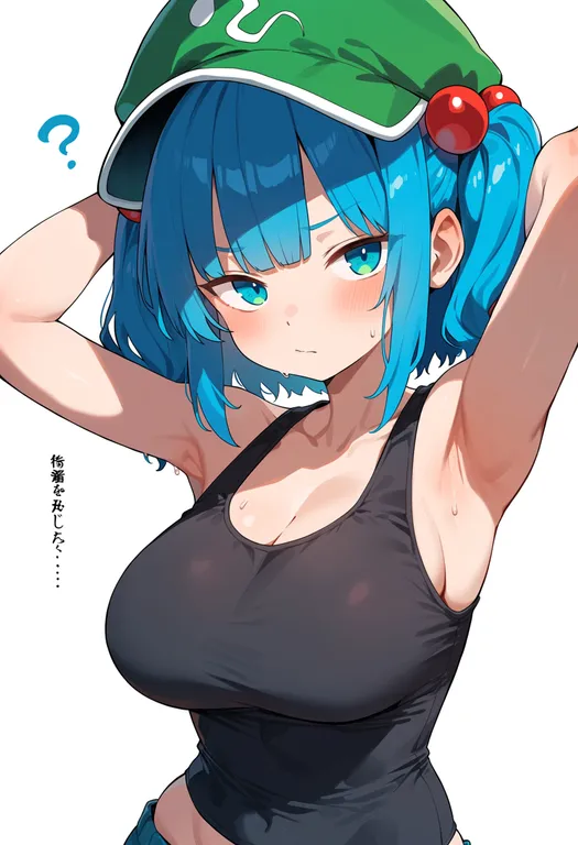 masterpiece, best quality, score_7, safe, kawashiro nitori, touhou, solo, upper body, simple background — by k3scat, made with ComfyUI