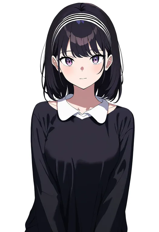 masterpiece, best quality, newest, absurdres, highres, safe, striped_hairband, 1girl, solo, simple_background — by k3scat, made with ComfyUI