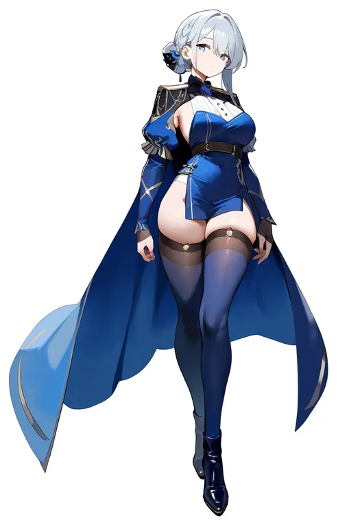 masterpiece, best quality, newest, absurdres, highres, safe, blue_thighhighs, 1girl, solo, simple_background — by k3scat, made with ComfyUI