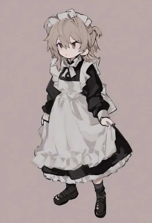 masterpiece, best quality, general, maid, 1girl, solo, full body, simple background — by k3scat, made with ComfyUI