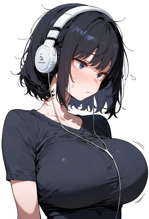 masterpiece, best quality, score_7, safe, headphones, 1girl, solo, upper body, simple background — by k3scat, made with ComfyUI
