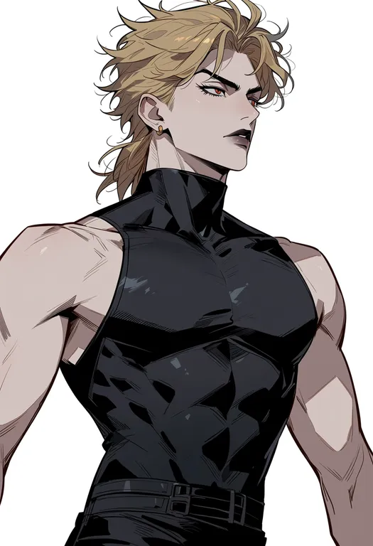 masterpiece, best quality, score_7, safe, dio brando, phantom blood, solo, upper body, simple background — by k3scat, made with ComfyUI