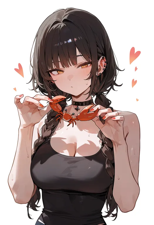 masterpiece, best quality, score_7, safe, crab, 1girl, solo, upper body, simple background — by k3scat, made with ComfyUI