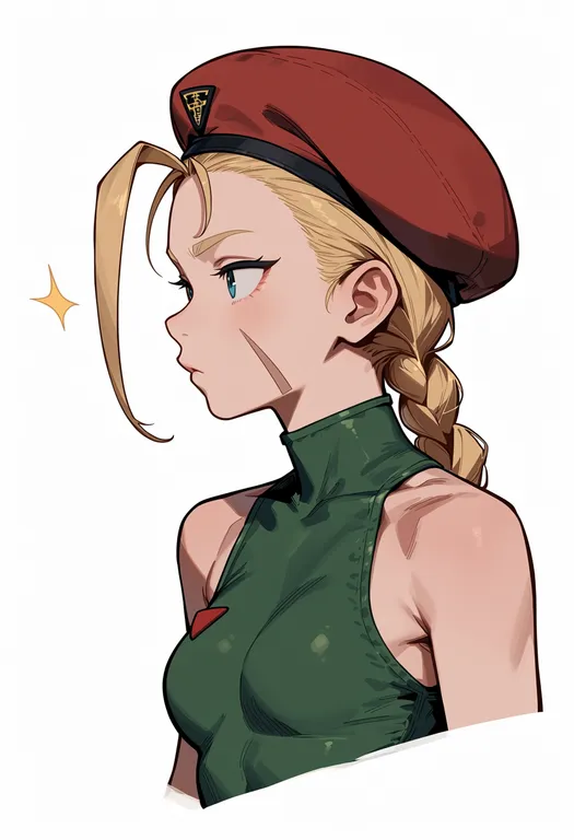 masterpiece, best quality, score_7, safe, cammy white, solo, upper body, simple background — by k3scat, made with ComfyUI