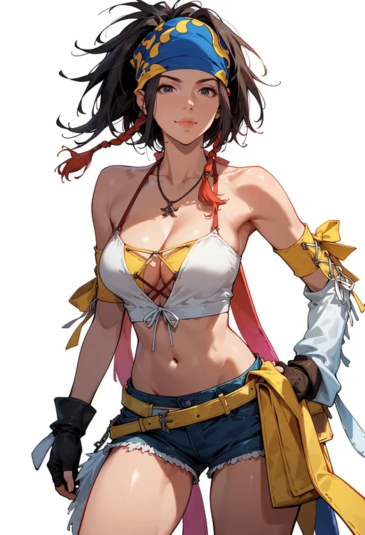 masterpiece, best quality, score_7, safe, final fantasy x-2, solo, simple background — by k3scat, made with ComfyUI