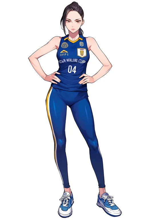 masterpiece, best quality, score_7, safe, 2014 afc women's asian cup, solo, full body, simple background — by k3scat, made with ComfyUI