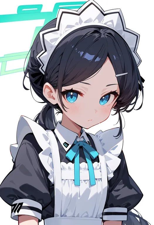 masterpiece, best quality, score_7, safe, aris (maid) (blue archive), blue archive, solo, upper body, simple background — by k3scat, made with ComfyUI