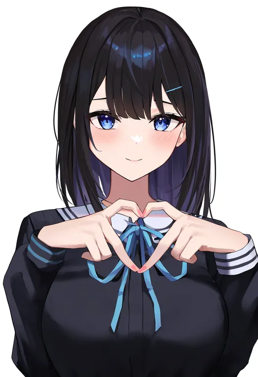 masterpiece, best quality, newest, absurdres, highres, safe, heart_hands, 1girl, solo, upper_body, simple_background — by k3scat, made with ComfyUI